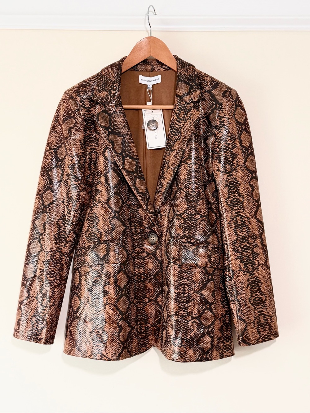 Melrose With Love Faux Brown Snake-Print Blazer Jacket